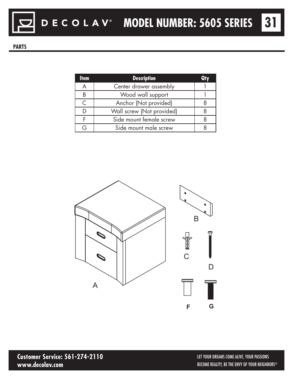 Model number: 5605 series | Decolav 5605-4 User Manual | Page 31 / 38