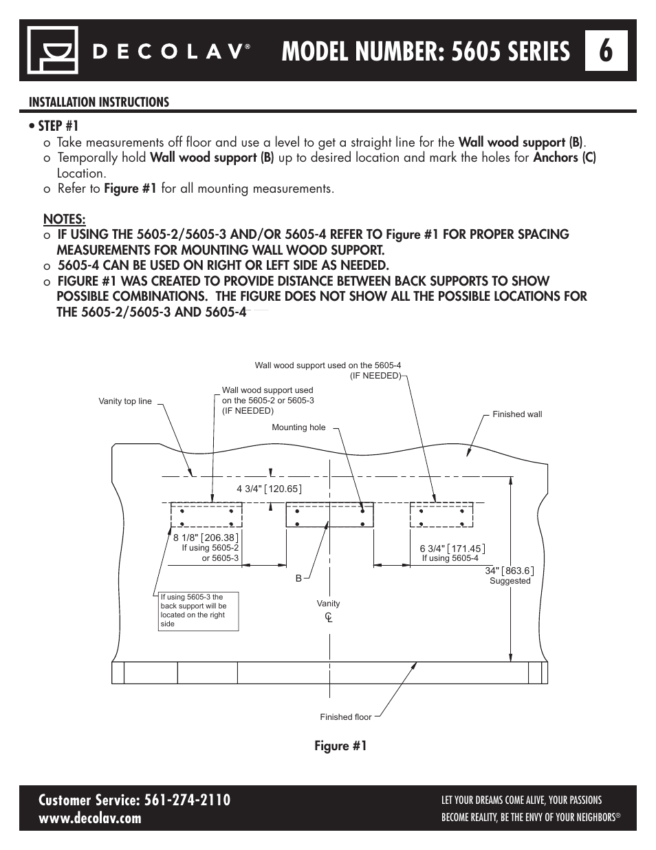 Model number: 5605 series, Step #1 | Decolav 5605-4 User Manual | Page 6 / 38