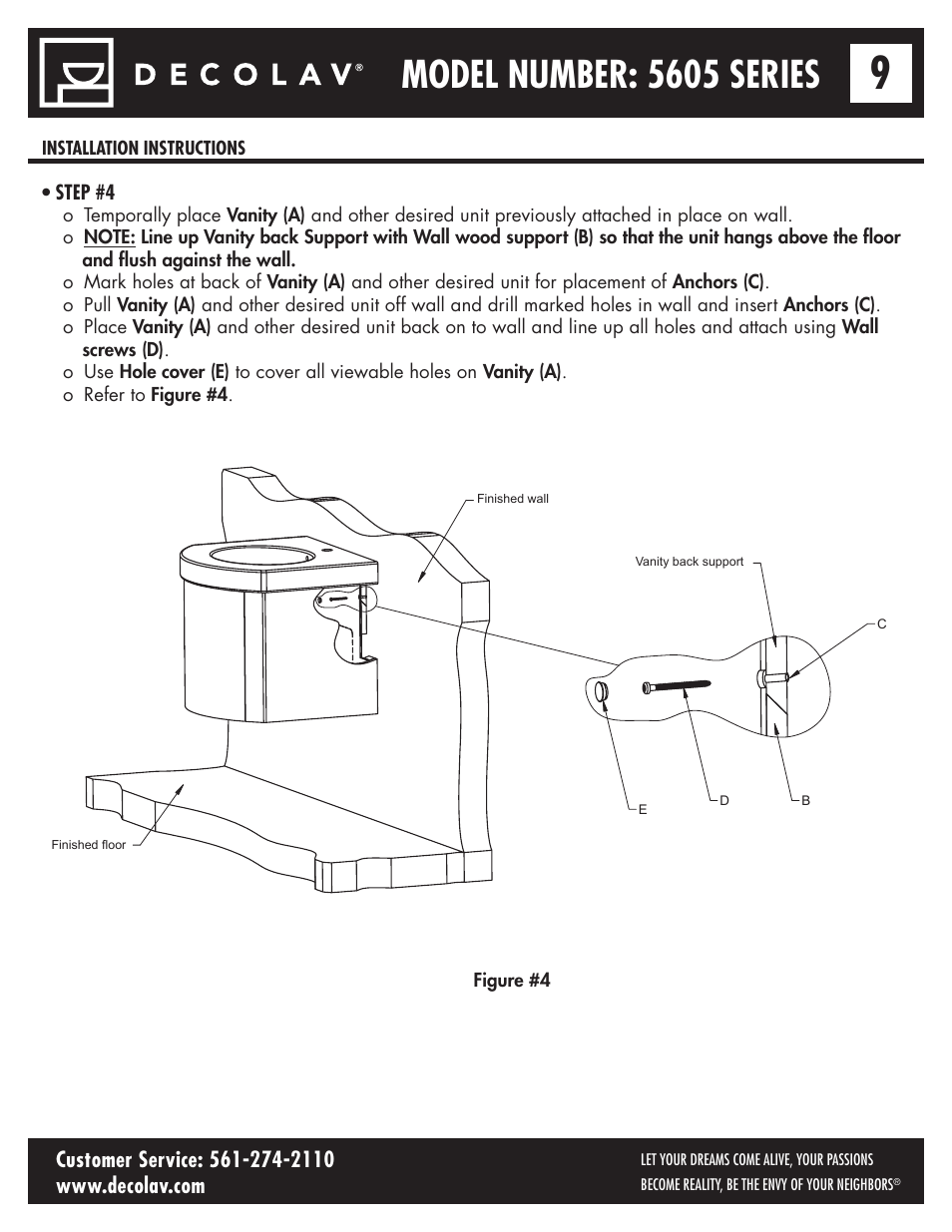 Model number: 5605 series | Decolav 5605-4 User Manual | Page 9 / 38