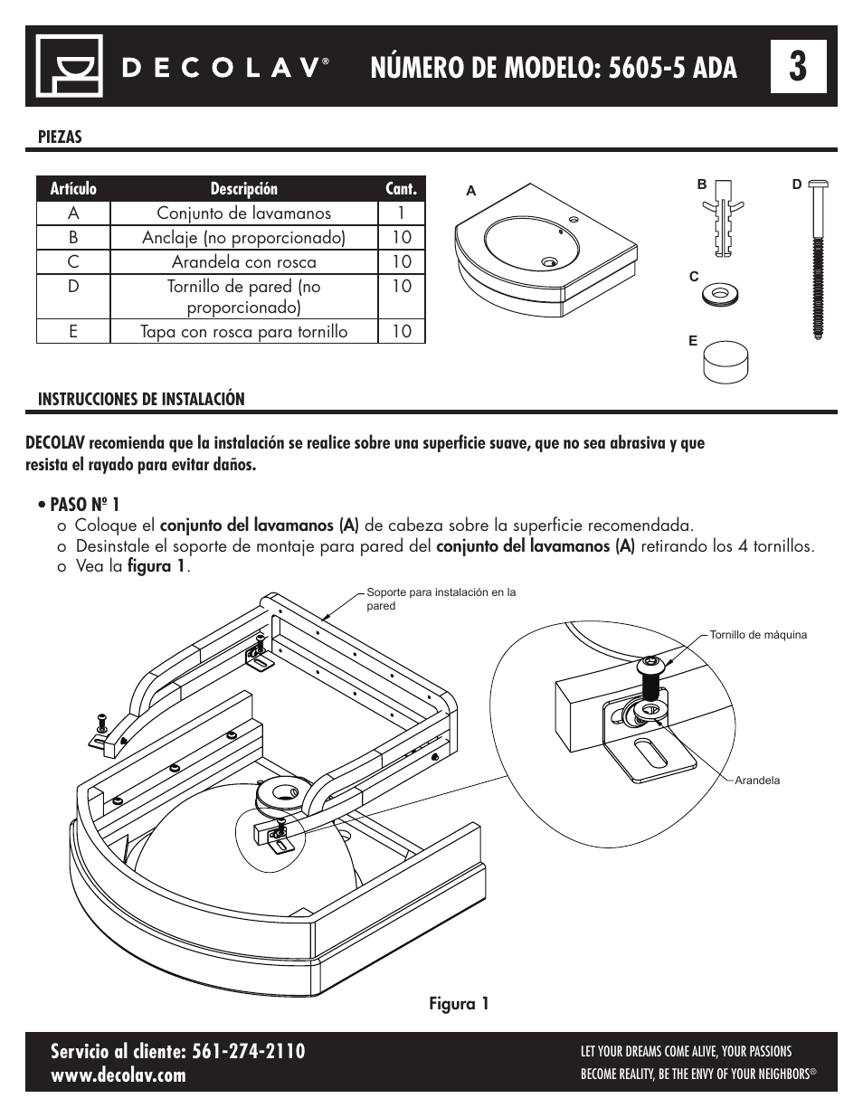 Paso nº 1 | Decolav 5605-5 User Manual | Page 25 / 33