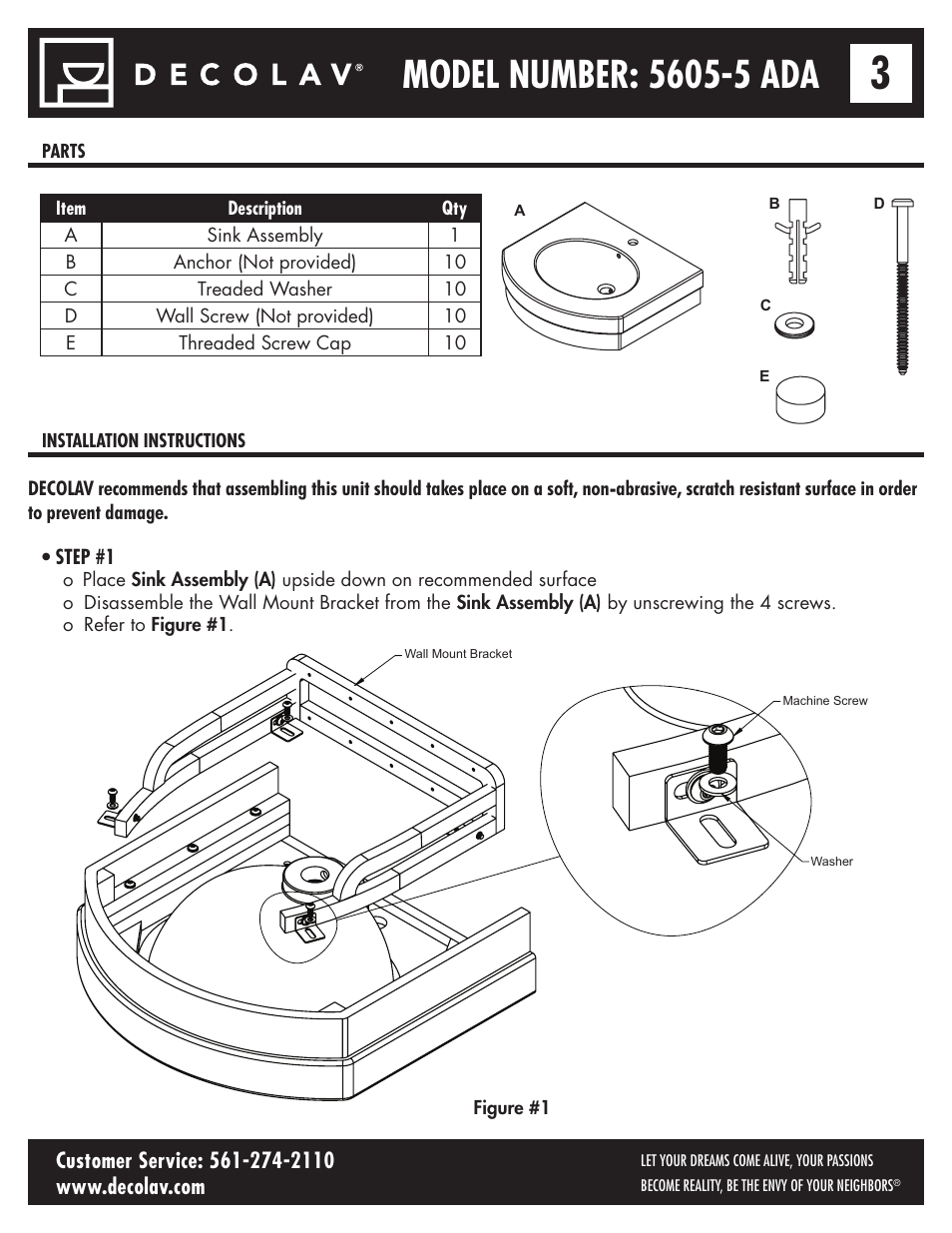 Step #1 | Decolav 5605-5 User Manual | Page 3 / 33