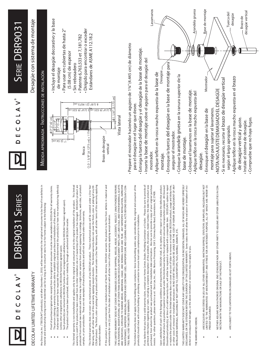 Dbr9031, Dbr9031 s, Er ie | Er ies, Decola v, Desagüe c on sist ema de montaje, Tuer ca del desagüe, Desagüe, Base de montaje, Arandela g ruesa | Decolav 9031 User Manual | Page 3 / 4