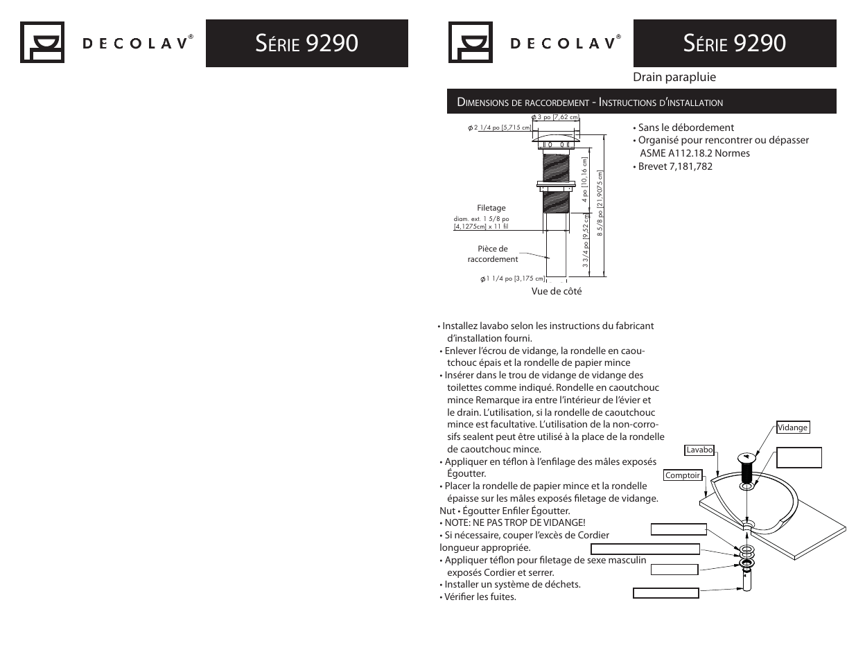 Érie, Drain parapluie | Decolav 9290 User Manual | Page 4 / 4