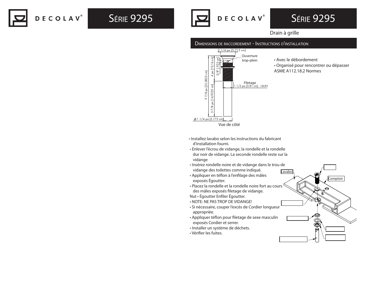 Érie, Drain à grille | Decolav 9295 User Manual | Page 4 / 4