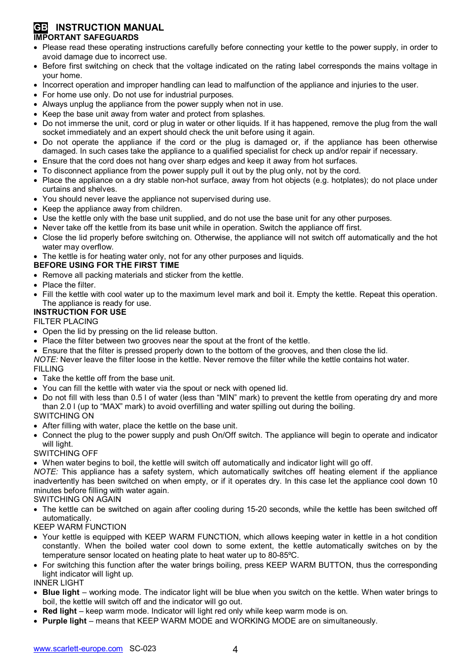 Scarlett SC-023 User Manual | Page 4 / 22