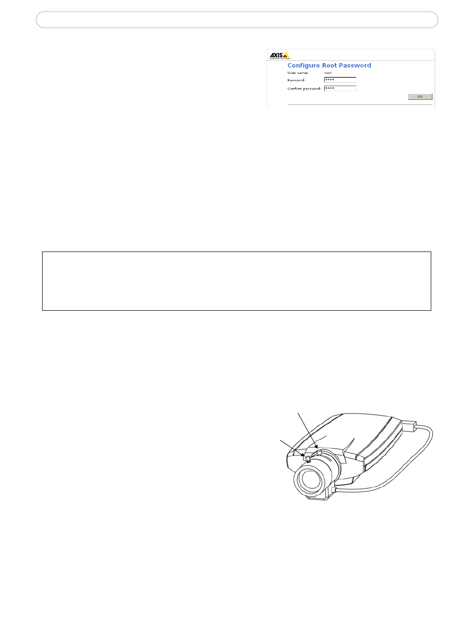 Setting the password, Accessing the camera from the internet, Focusing | Axis Communications 210A User Manual | Page 10 / 66