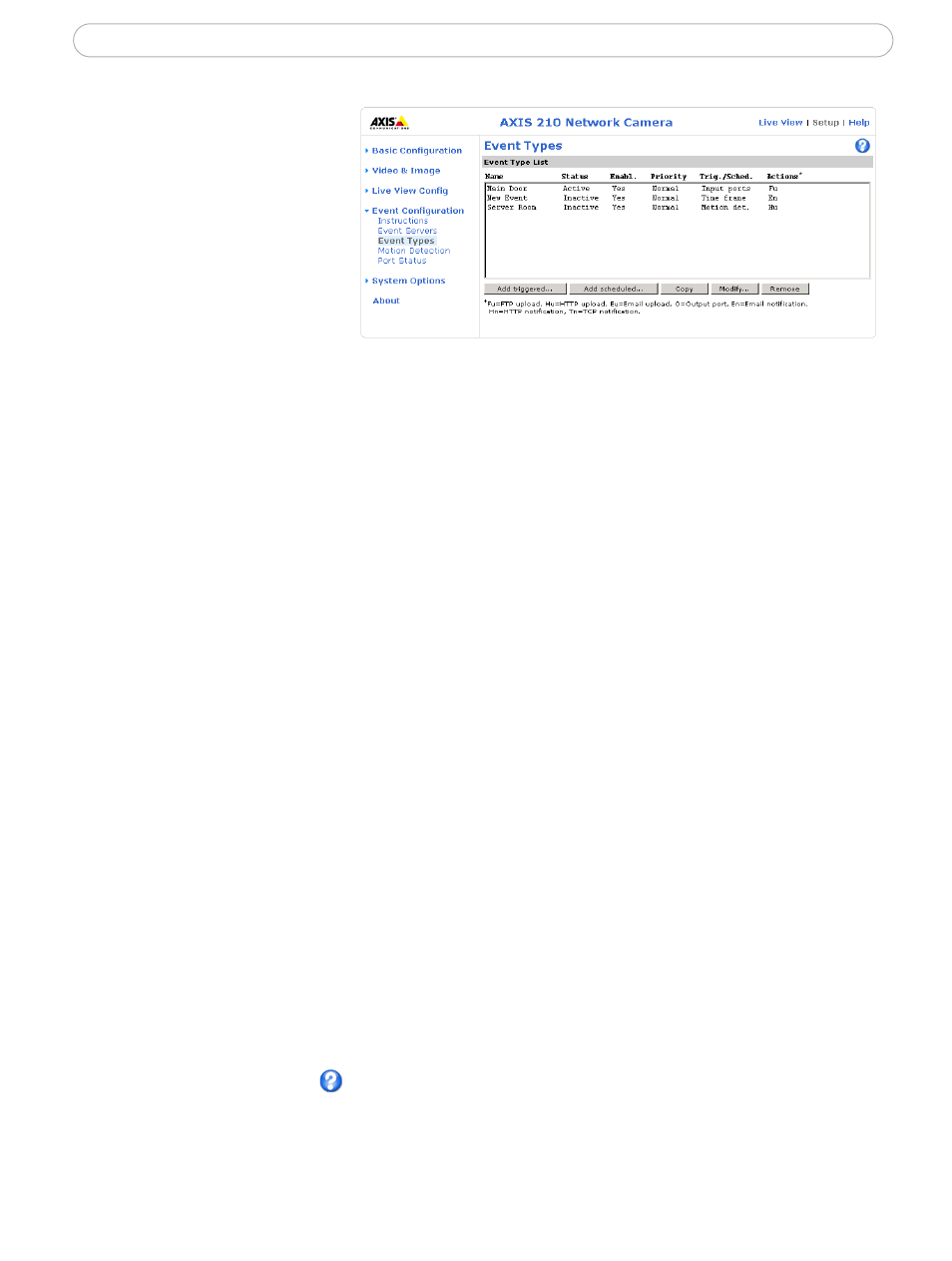 Configuring event types | Axis Communications 210A User Manual | Page 34 / 66