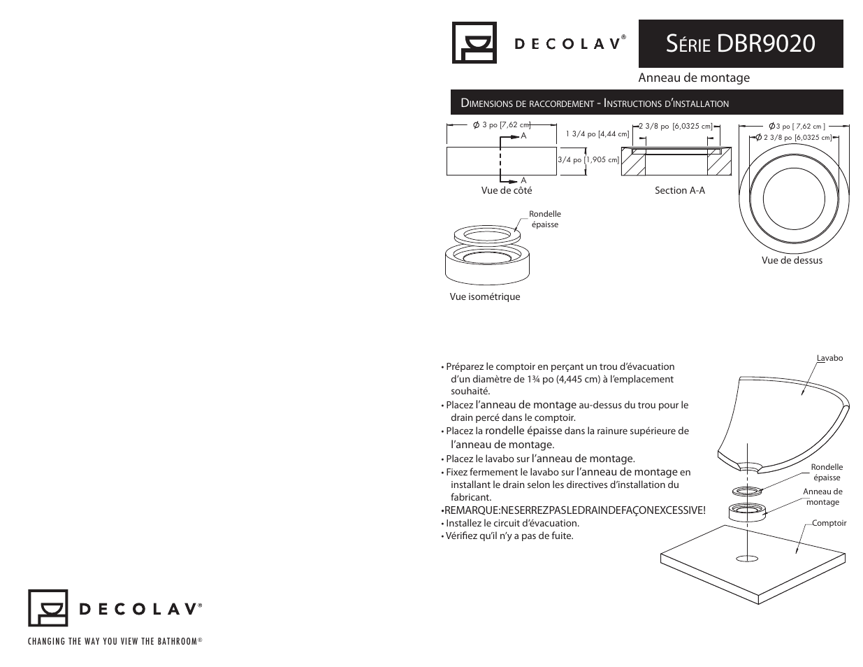 Dbr9020, Érie, Anneau de montage | Decolav 9020 User Manual | Page 3 / 3