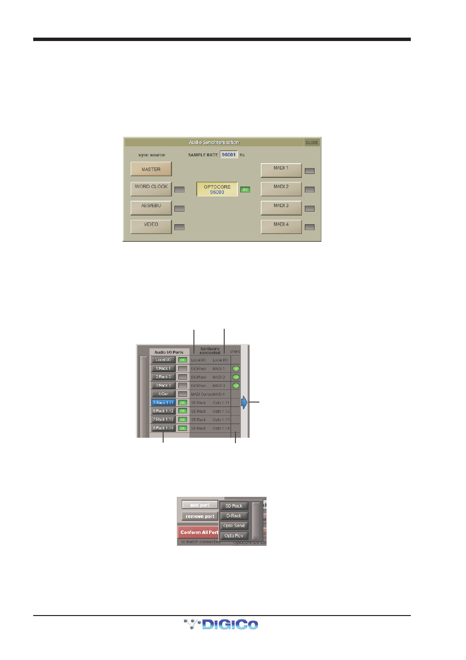 A2.1.3 audio sync, A2.1.4 the port list, A2.1.5 managing ports | Digico optocore v221 | DiGiCo SD Series User Manual | Page 108 / 116