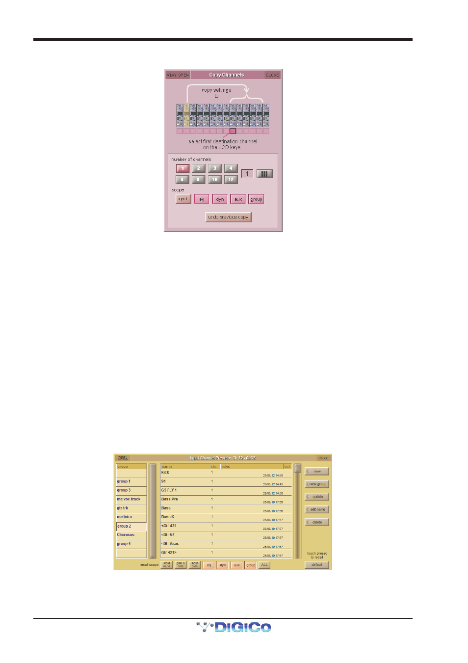 7 channel presets, Copy to, Groups of presets | Lock, 7 channel presets -6, Chapter 1 - channel types | DiGiCo SD Series User Manual | Page 13 / 116