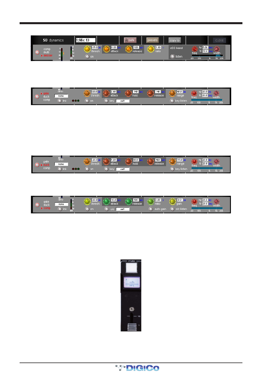 7 lcd functions, 1 introduction to lcd functions, Gate key route | Key listen, Lcd functions, Module 2: ducker, 7 lcd functions -22, 1 introduction to lcd functions -22, Chapter 1 - channel types | DiGiCo SD Series User Manual | Page 29 / 116