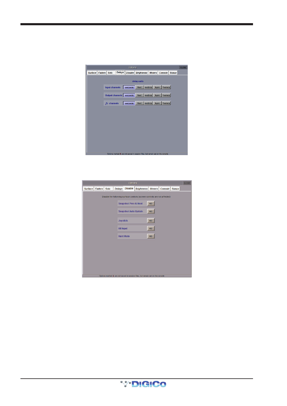 4 delays, 5 disable, Delays | Disable, 4 delays -30, 5 disable -30, Chapter 2 - the master screen | DiGiCo SD Series User Manual | Page 64 / 116