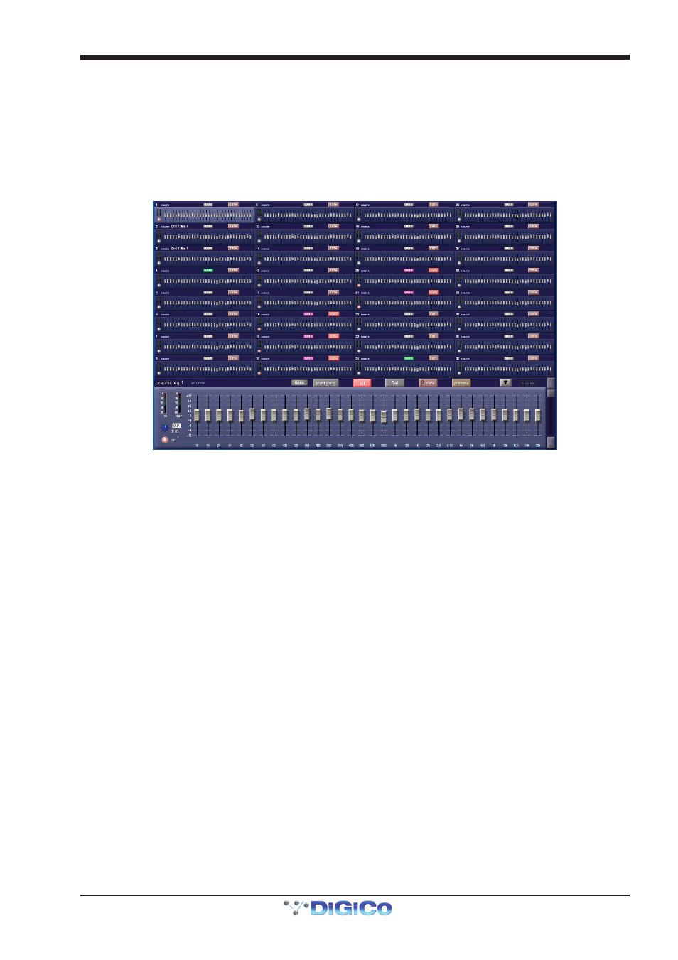 8 graphic eqs menu, 1 graphic eq panel, 2 ganging graphic eqs | Build gang, Graphic eq, 8 graphic eqs menu -37, 1 graphic eq panel -37, 2 ganging graphic eqs -37, Chapter 2 - the master screen | DiGiCo SD Series User Manual | Page 71 / 116