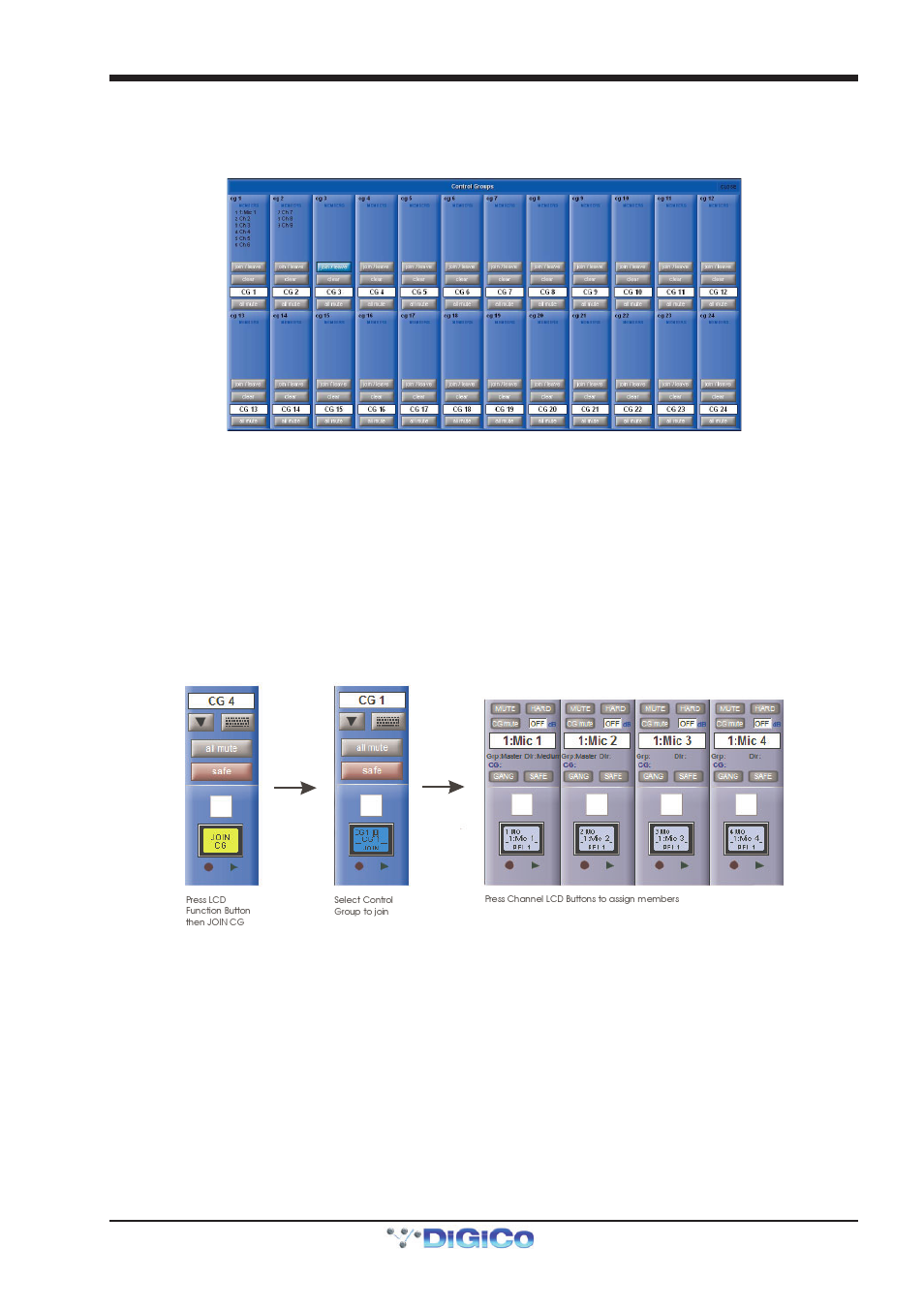 9 control groups, 1 the master control groups display, Channel processing | Join/leave, 9 control groups -39, 1 the master control groups display -39, Chapter 2 - the master screen | DiGiCo SD Series User Manual | Page 73 / 116