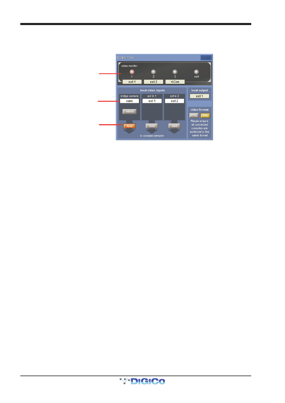 16 video link (sd7 only), Ext 1 & ext 2), Feed | Mirror image, Self, Video link, 16 video link (sd7 only) -56, Chapter 2 - the master screen | DiGiCo SD Series User Manual | Page 90 / 116