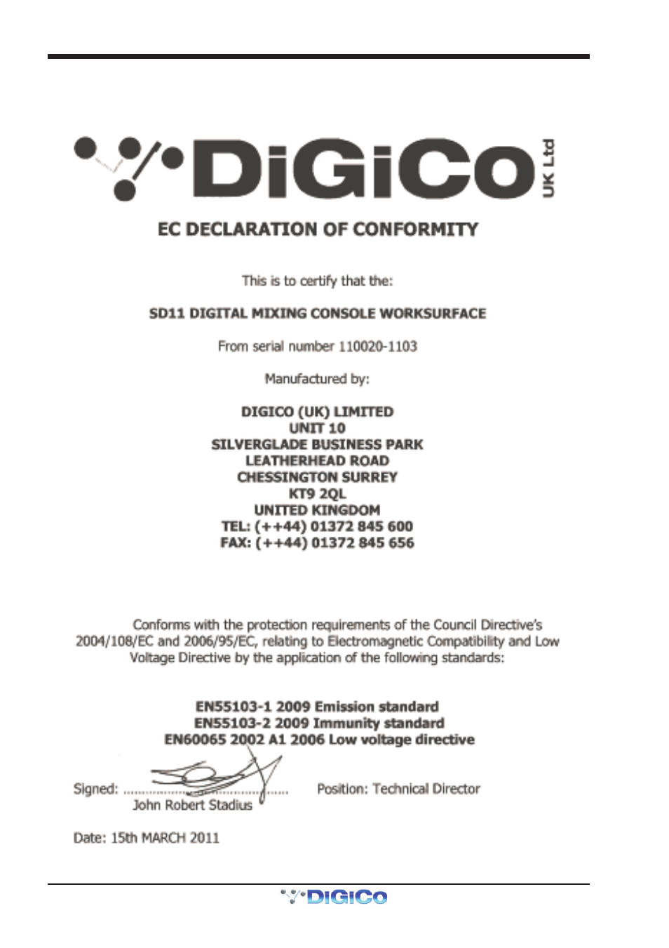 Sd11 operation manual | DiGiCo SD11 User Manual | Page 2 / 25