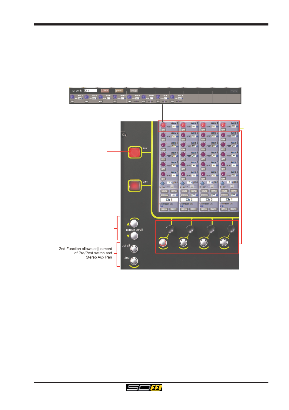 3 auxiliaries, 3 auxiliaries -17, Sd11 - getting started | DiGiCo SD11 User Manual | Page 22 / 25
