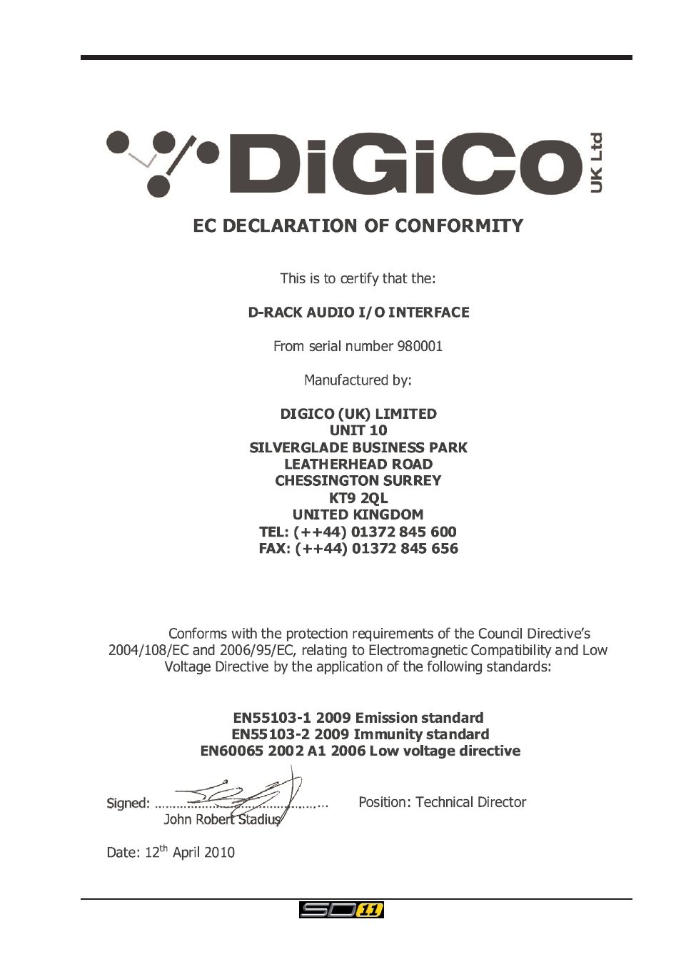 Sd11 operation manual | DiGiCo SD11 User Manual | Page 3 / 25