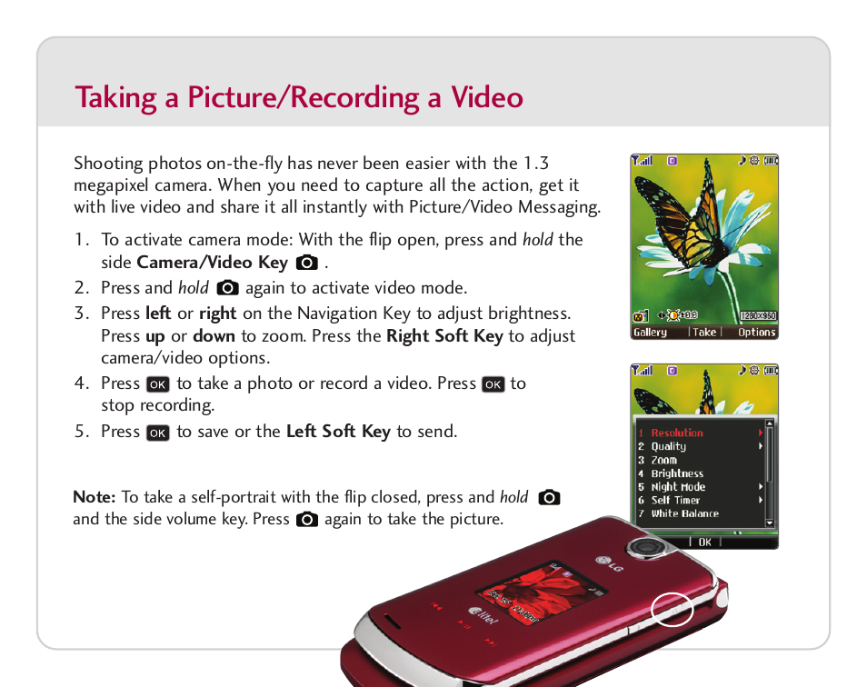 Taking a picture/recording a video | LG AX 8600 User Manual | Page 6 / 8