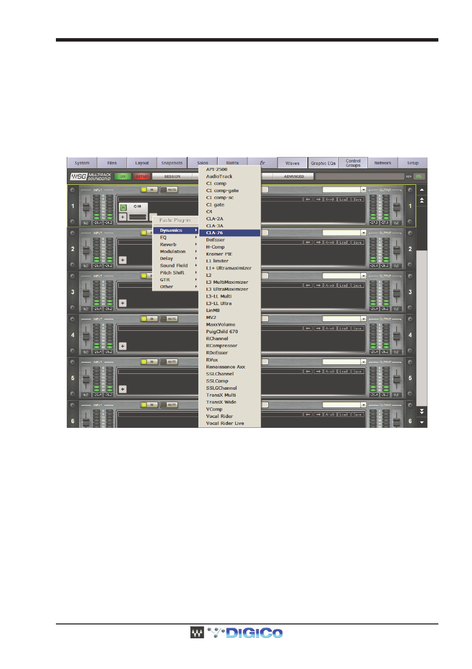 5 add plugins for sound processing, 5 add plugins for sound processing -15, Digico waves operation | DiGiCo Waves MultiRack SoundGrid User Manual | Page 15 / 36