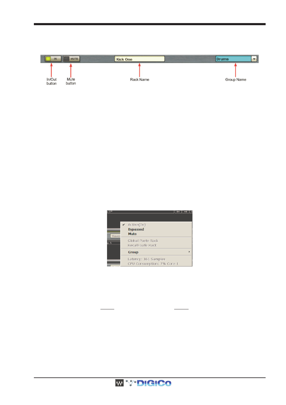 2 the rack control strip, 3 selecting racks and using keystroke commands, 2 the rack control strip -27 | 3 selecting racks and using keystroke commands -27, Digico waves operation | DiGiCo Waves MultiRack SoundGrid User Manual | Page 27 / 36