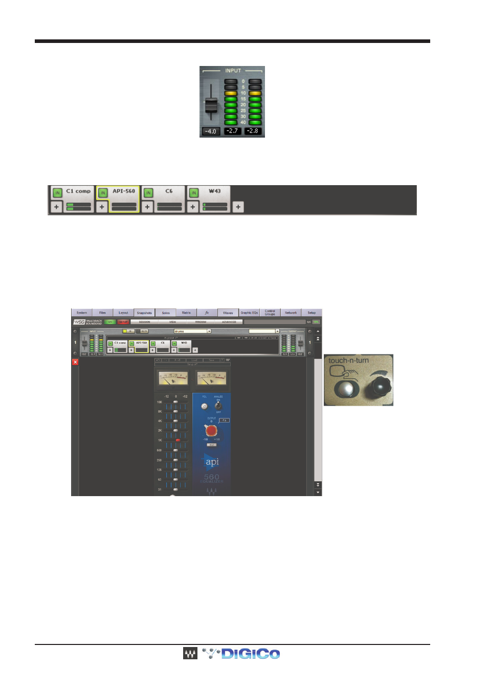 3 input and output sections, 4 adding plug-ins to a rack, 5 rack view: using your plug-ins | 3 input and output sections -28, 4 adding plug-ins to a rack -28, 5 rack view: using your plug-ins -28, Digico waves operation | DiGiCo Waves MultiRack SoundGrid User Manual | Page 28 / 36