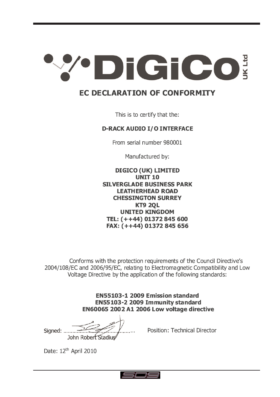 Sd9 operation manual | DiGiCo SD9 User Manual | Page 3 / 26