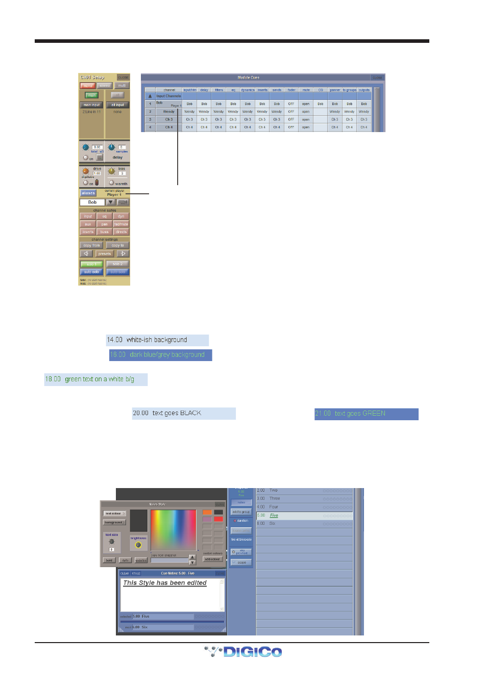 A2.1.9 cue list text style & colour, Appendix 2 - sd theatre operation | DiGiCo Appendix 2 - SD Theatre User Manual | Page 12 / 13