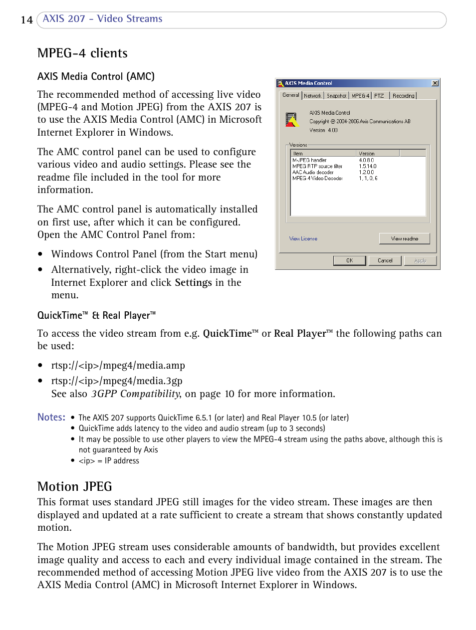 Mpeg-4 clients, Motion jpeg, Mpeg-4 clients motion jpeg | Axis Communications 207 User Manual | Page 14 / 54