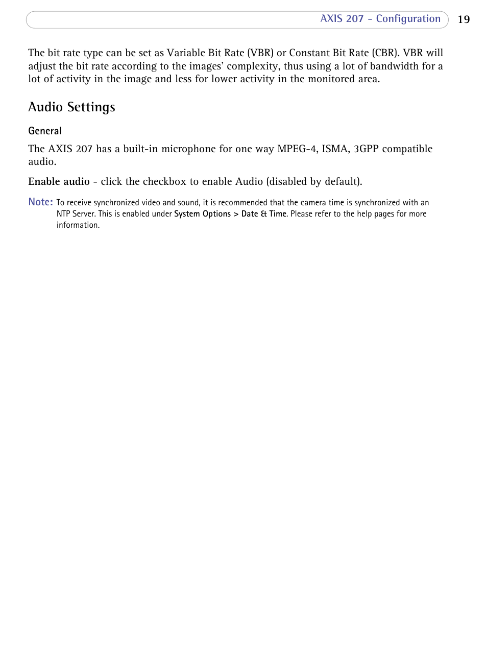 Audio settings | Axis Communications 207 User Manual | Page 19 / 54