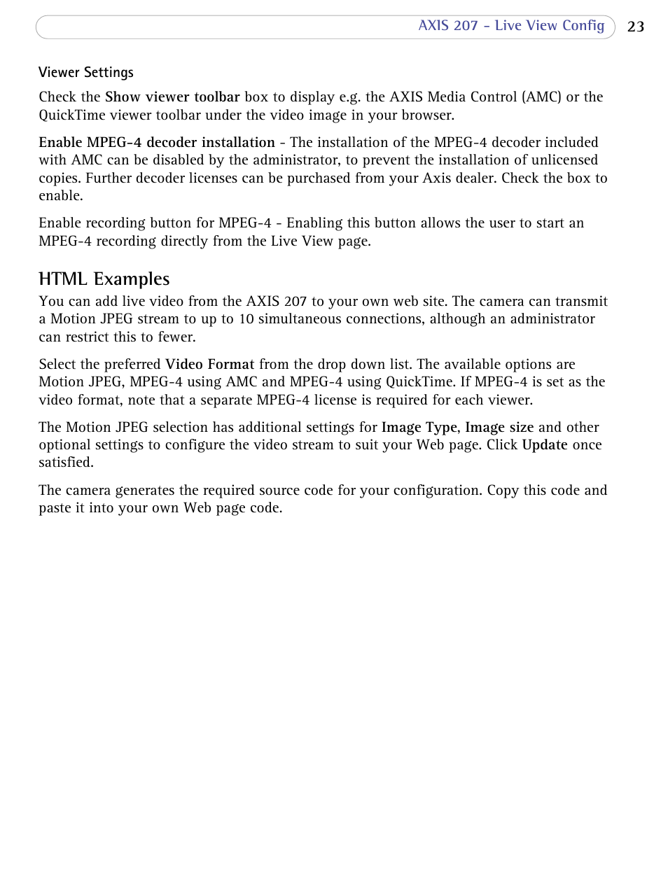 Html examples | Axis Communications 207 User Manual | Page 23 / 54