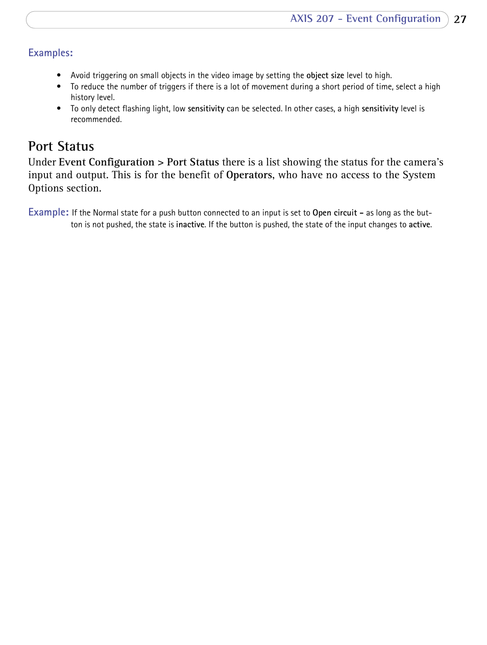 Port status | Axis Communications 207 User Manual | Page 27 / 54