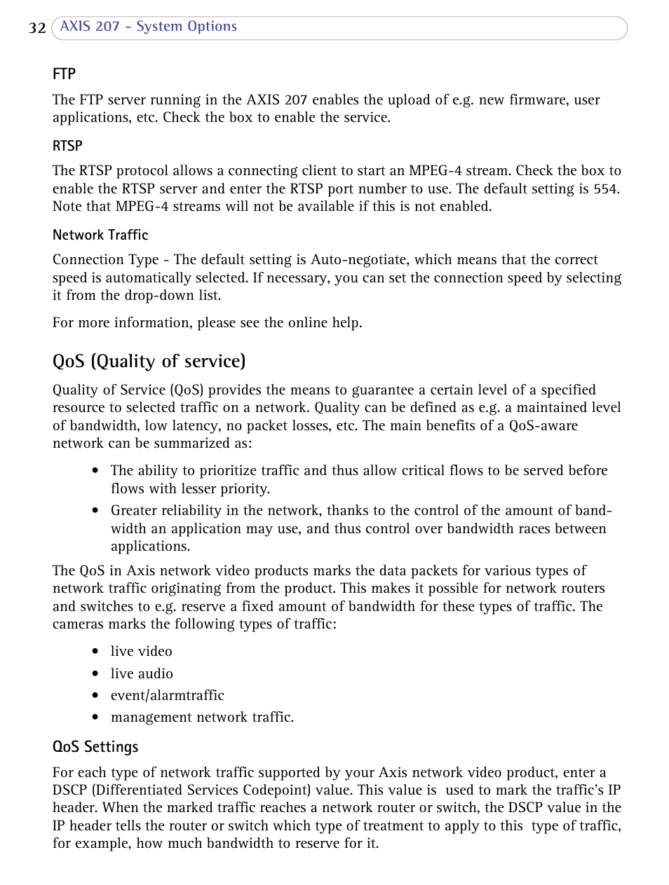 Qos (quality of service) | Axis Communications 207 User Manual | Page 32 / 54