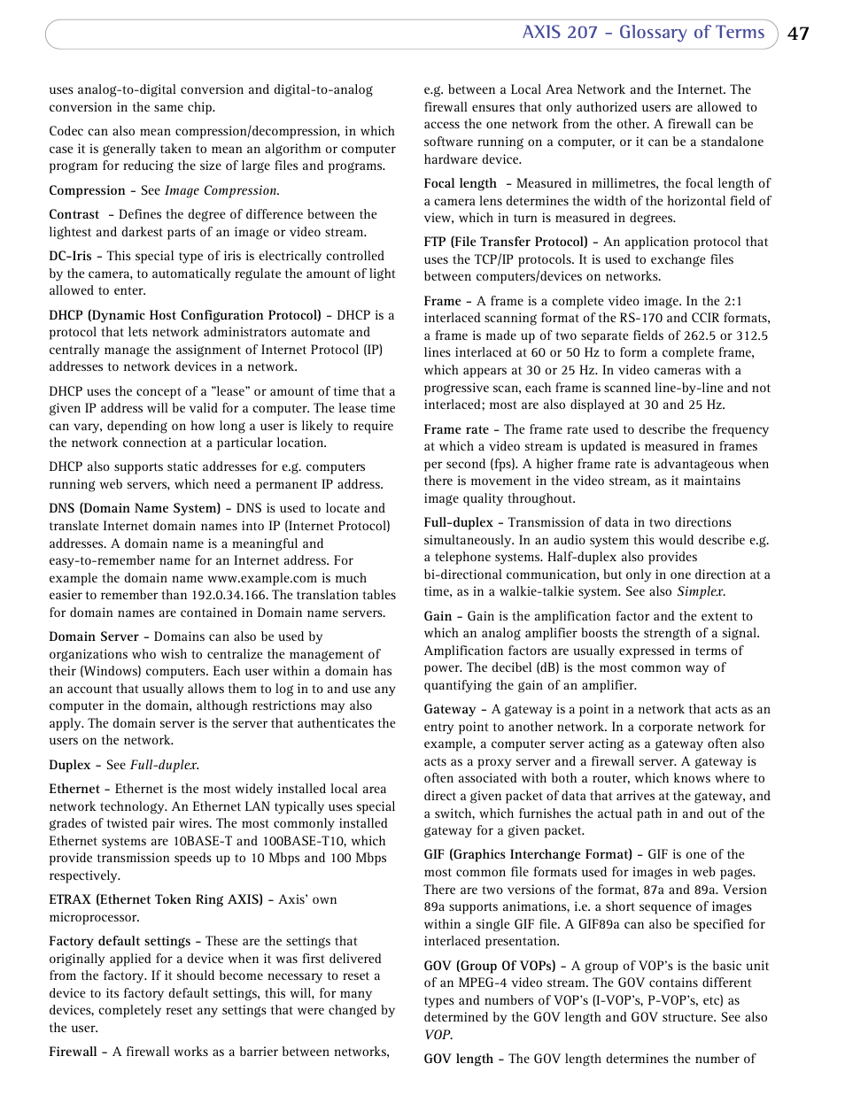 Axis Communications 207 User Manual | Page 47 / 54