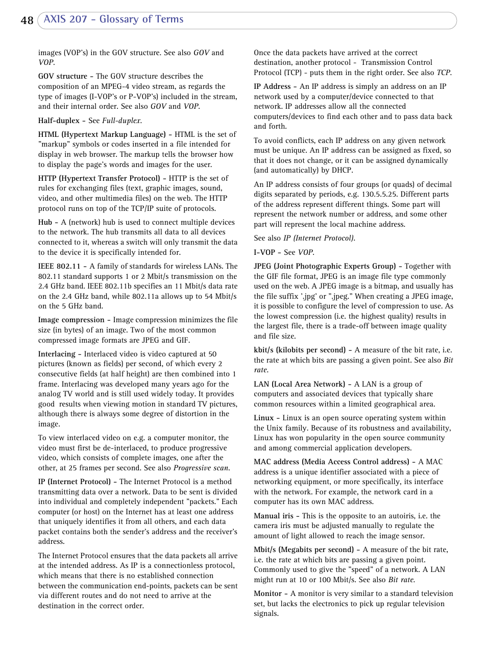 Axis Communications 207 User Manual | Page 48 / 54