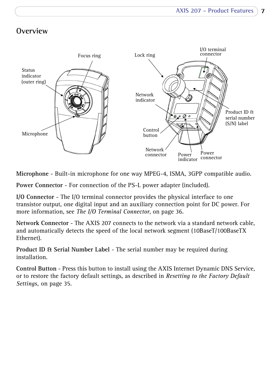 Overview | Axis Communications 207 User Manual | Page 7 / 54