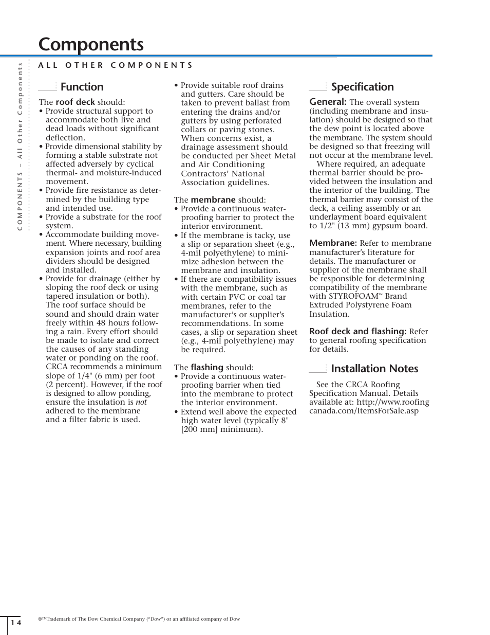 Components, Function, Specification | General | Dow Protected Membrane Roof EN User Manual | Page 14 / 24