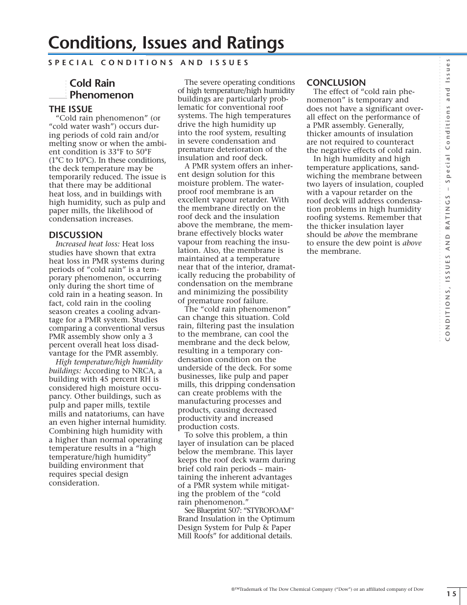 Conditions, issues and ratings, Cold rain phenomenon, The issue | Discussion, Conclusion | Dow Protected Membrane Roof EN User Manual | Page 15 / 24