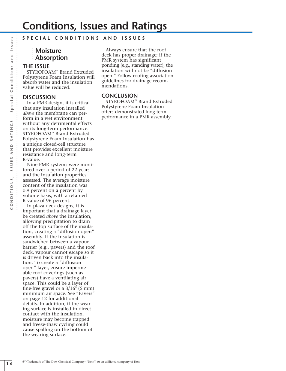 Conditions, issues and ratings, Moisture absorption, The issue | Discussion, Conclusion | Dow Protected Membrane Roof EN User Manual | Page 16 / 24