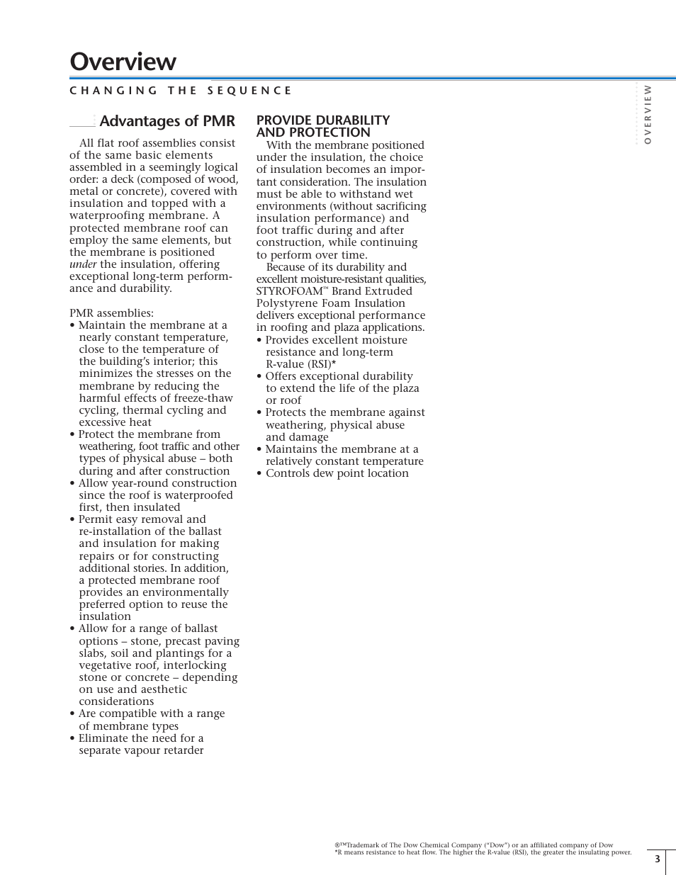 Overview, Advantages of pmr | Dow Protected Membrane Roof EN User Manual | Page 3 / 24