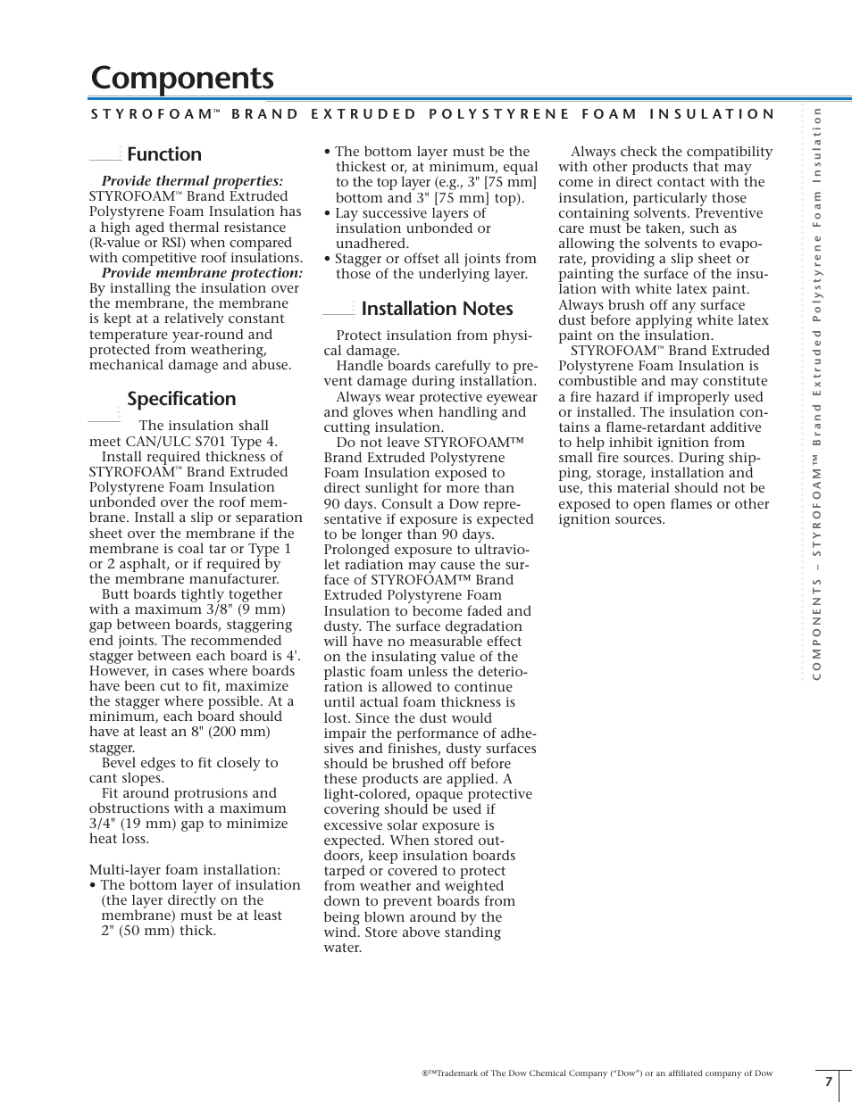 Components, Function, Specification | Dow Protected Membrane Roof EN User Manual | Page 7 / 24