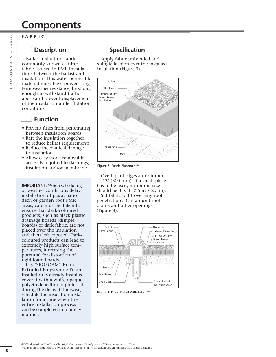 Components, Description, Function | Specification | Dow Protected Membrane Roof EN User Manual | Page 8 / 24