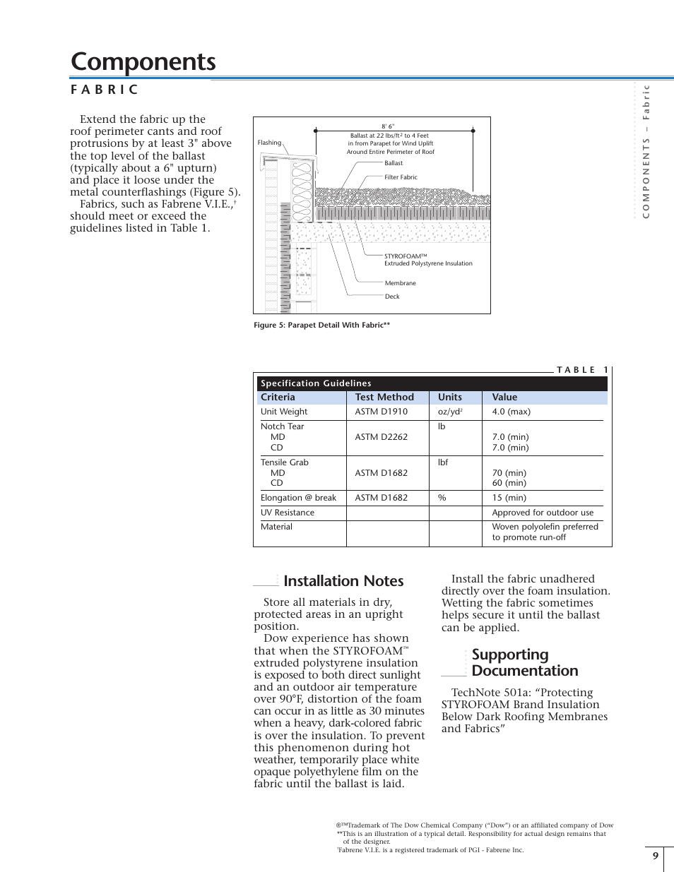 Components, Supporting documentation | Dow Protected Membrane Roof EN User Manual | Page 10 / 26