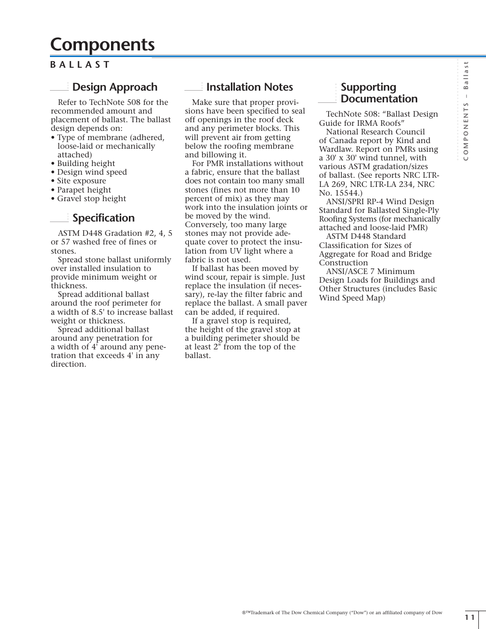 Components, Design approach, Specification | Supporting documentation | Dow Protected Membrane Roof EN User Manual | Page 12 / 26