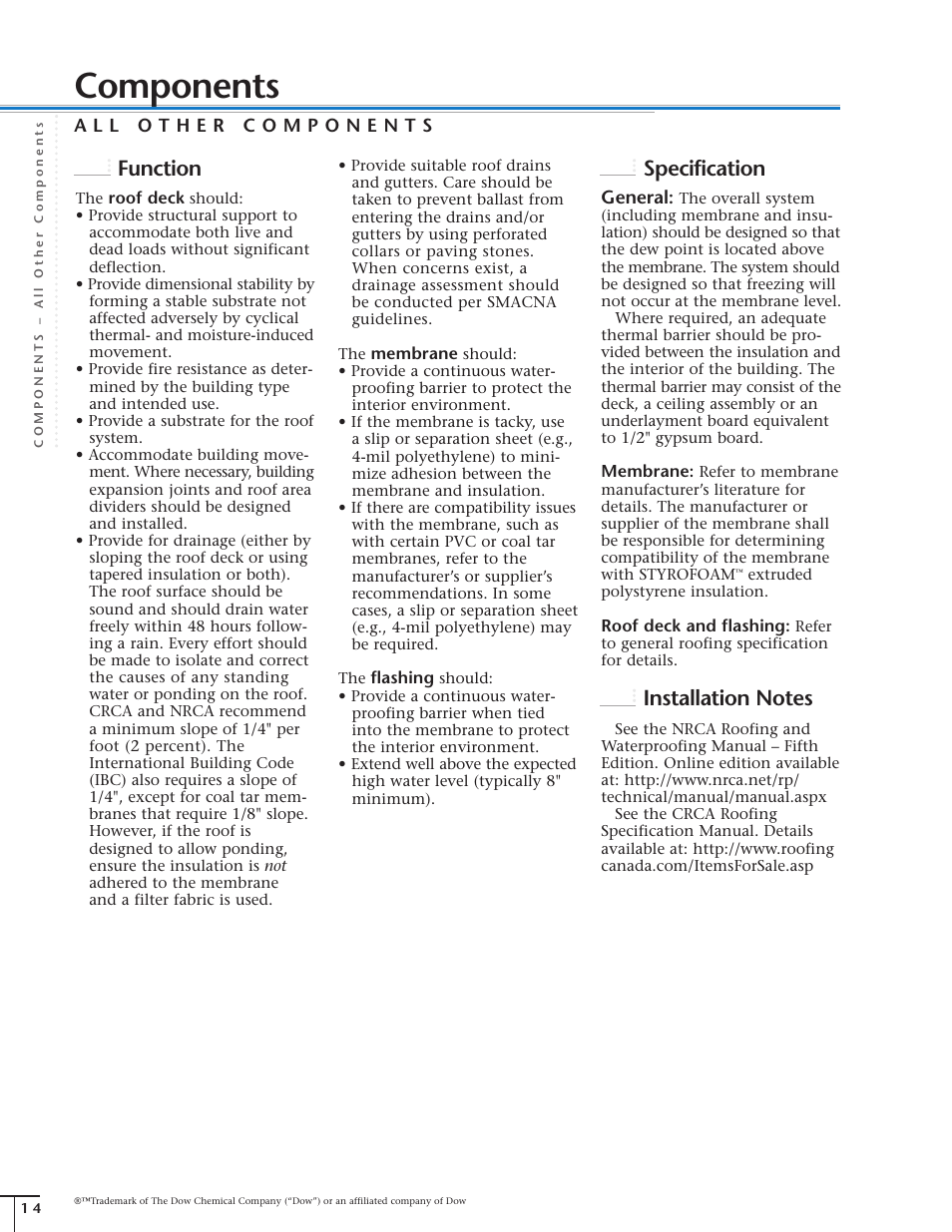 Components, Function, Specification | General | Dow Protected Membrane Roof EN User Manual | Page 15 / 26