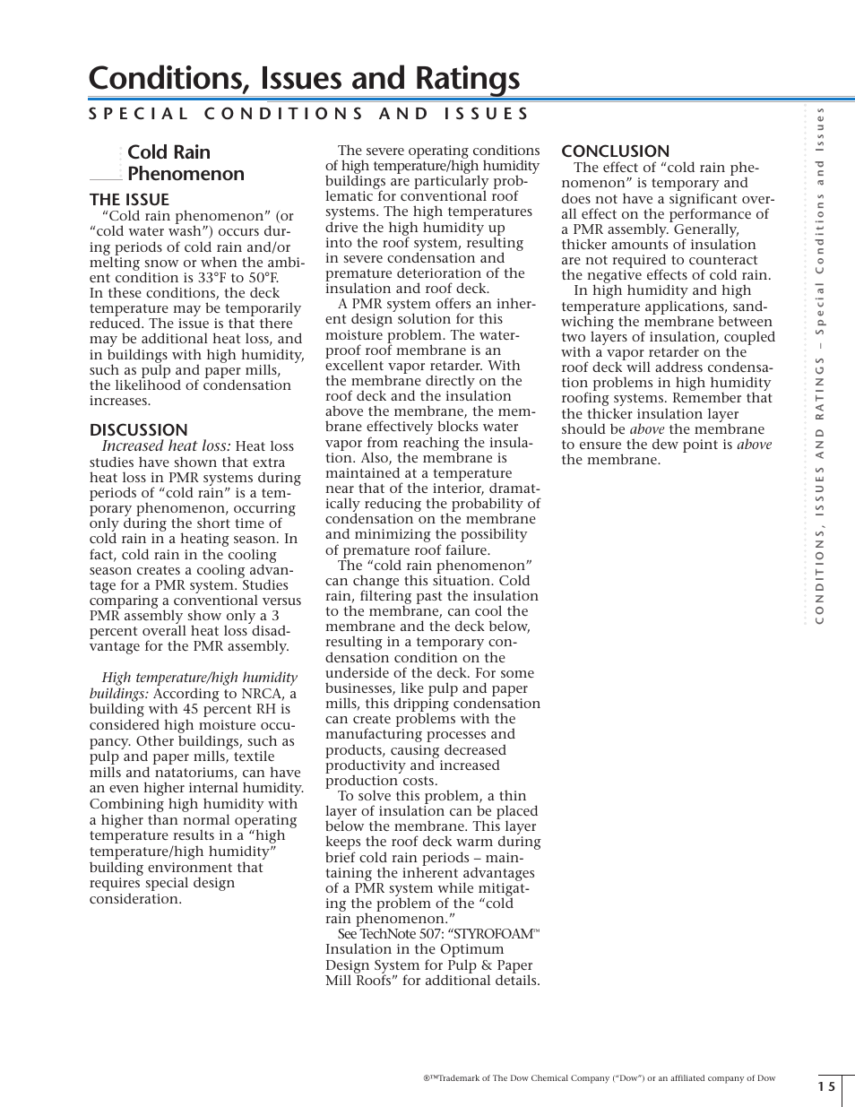 Conditions, issues and ratings, Cold rain phenomenon, The issue | Discussion, Conclusion, Increased heat loss | Dow Protected Membrane Roof EN User Manual | Page 16 / 26