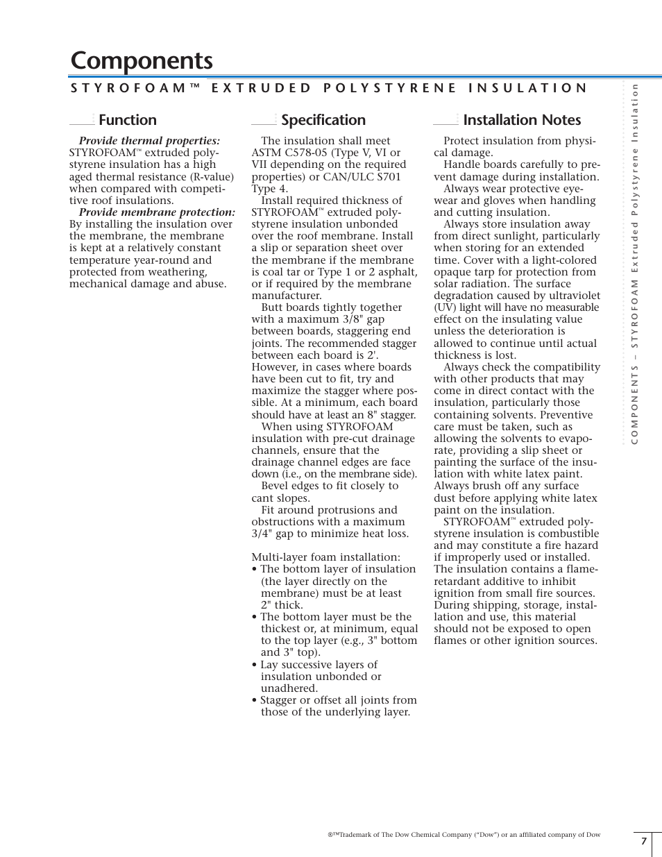 Components, Function, Specification | Dow Protected Membrane Roof EN User Manual | Page 8 / 26