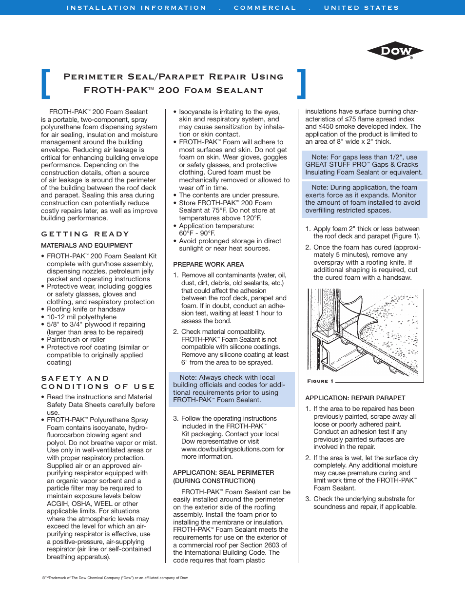 Dow Perimeter Sealing/SPF Roof Repair User Manual | 2 pages