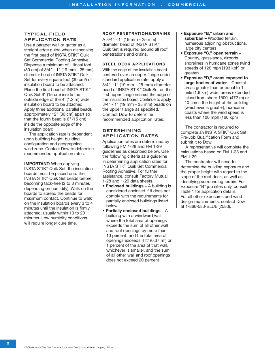 Typical field application rate, Determining application rates | Dow INSTA STIK User Manual | Page 2 / 4