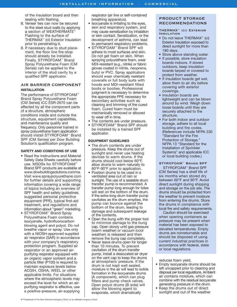 Air barrier component, Product storage recommendations | Dow THERMAX™ Wall System User Manual | Page 2 / 4